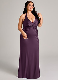 Azazie Valerie Robes de demoiselle d'honneur Robe Sirène en Satin extensible Plissée Prune image10