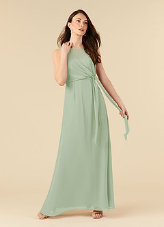 Azazie Marchioness Mother of the Bride Dresses Dusty Sage A-Line Scoop Pleated Chiffon Dress image1