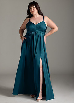 Azazie Alia Brautjungfernkleider A-Linie Plissee Stretch-Satin Kleid Tintenblau image8