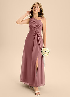 Azazie Brooke Junior Desert Rose A-Line Side Slit Chiffon Dress image1
