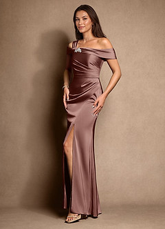 Azazie Altonia Mère de la mariée Robes Robe Sirène en Satin extensible Épaule décolletée Expresso image5