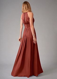 Azazie Bonnie Bridesmaid Dresses Terracotta A-Line Pleated Stretch Satin Dress image2