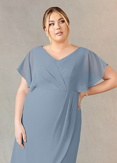 Azazie Julia Mother of the Bride Dresses Dusty Blue Sheath V-Neck Pleated Chiffon Dress image10