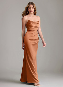 Azazie Lucille Bridesmaid Dresses Copper Mermaid Strapless Stretch Satin Convertible Dress image4