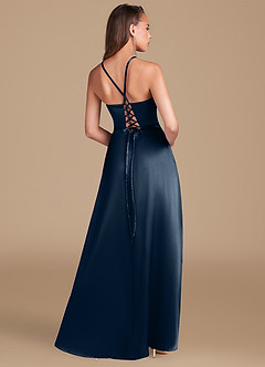 Azazie Maksim Bridesmaid Dresses Dark Navy A-Line Metallic Satin Dress image5