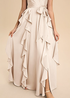 Azazie Peyton Junior White Alabaster A-Line Pleated Stretch Satin Dress image6