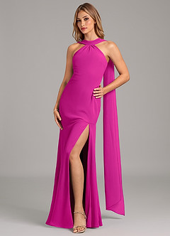 Azazie Kinsley Bridesmaid Dresses Fuchsia Mermaid Pleated Chiffon Dress image1