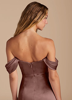 Azazie Amyra Kleider zum Anprobieren zu Hause Wandelbar Meerjungfrau-Linie Herzausschnitt Metallischer Satin Kleid Rotbraun image3