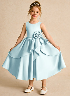 Azazie Hermia Blumenmädchenkleider A-Linie ärmellos Matte Satin Kleid Seegrün image1