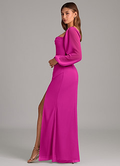 Azazie Brixley Bridesmaid Dresses Fuchsia Mermaid Long Sleeve Chiffon Dress image3