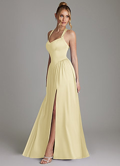 Azazie Francis Vestidos de damas de honor Vestido de Sorbete De Limón de Satén Elástico de Corte en A con Corsé image6