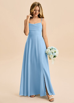 Azazie Bear Junior Powder Blue A-Line Pleated Chiffon Dress image3