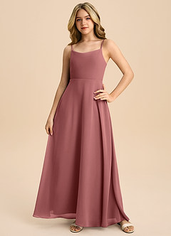 Azazie Shale Junior Amethyst A-Line Bow Chiffon Dress image3