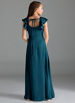 Azazie Bondi Junior Ink Blue A-Line Side Slit Stretch Satin Dress image2