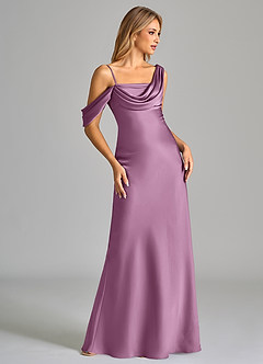 Azazie Celina Bridesmaid Dresses Wisteria Sheath Off the Shoulder Stretch Satin Dress image5