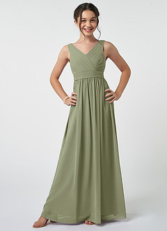 Azazie Kora Junior A-Linie Plissee Chiffon Kleid Pistazie image1