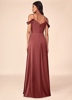 Azazie Ocean Bridesmaid Dresses Terracotta A-Line V-Neck Pleated Stretch Satin Dress image4
