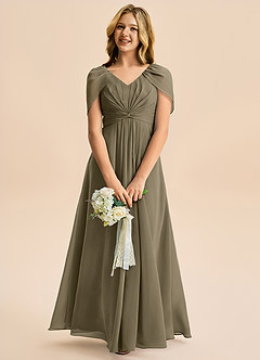 Azazie Emma Junior Linia A Pofałdowany Szyfon Długość podłogi Młodsza druhna Sukienka image3