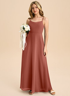 Azazie Shale Junior Klä av A-Line i Chiffong Rosett image5