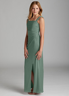 Azazie Jesaphine Junior Eucalyptus Sheath Pleated Mesh Dress image5