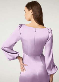 Azazie Mel Bridesmaid Dresses Frosted Lilac Sheath Long Sleeve Stretch Satin Dress image6