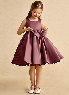 Azazie Jessie Flower Girl Dresses Desert Rose A-Line Bow Matte Satin Dress image3