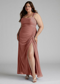 Azazie Jesaphine Bridesmaid Dresses Cedar Rose Sheath Ruched Mesh Dress image8
