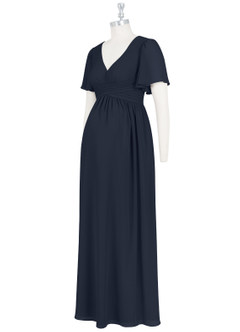 Azazie Verna Maternity Bridesmaid Dresses A-Line V-Neck Ruched Chiffon Floor-Length Dress image9