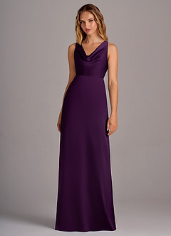Azazie Wrenlee Bridesmaid Dresses Grape A-Line Stretch Satin Dress image4