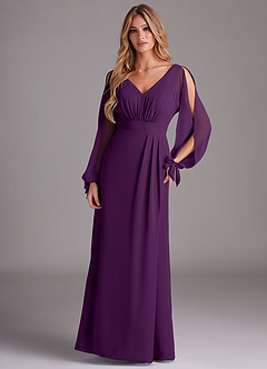Azazie Matilda Robes de demoiselle d'honneur Robe Trapèze en Mousseline de soie Manche longue Grain De Raisin image3