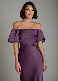 Azazie Lea Bridesmaid Dresses Plum Mermaid Off the Shoulder Stretch Satin Convertible Dress image5