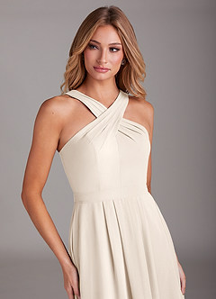 Azazie Dixie Bridesmaid Dresses White Alabaster A-Line Halter Pleated Chiffon Dress image5