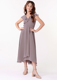 Azazie Posie Junior A-Linie Gestreift Chiffon Kleid Dämmerung image4