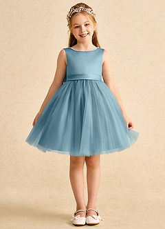 Azazie Jani Flower Girl Dresses Moody Blue A-Line Bow Tulle Dress image4
