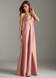 Azazie Tessie Bridesmaid Dresses Rosette A-Line Pleated Stretch Satin Dress image4