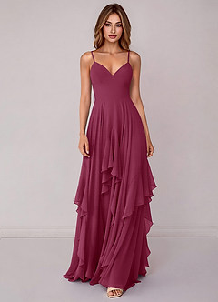 Azazie Zaina Bridesmaid Dresses Mulberry A-Line Chiffon Dress image4