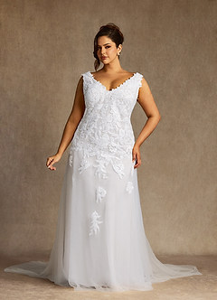 Azazie Bess Wedding Dresses Diamond White Sheath Sequins Tulle Dress image8