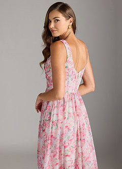 Azazie Keyla Bridesmaid Dresses Abstract Watercolor Floral A-Line V-Neck Pleated Chiffon Dress image2