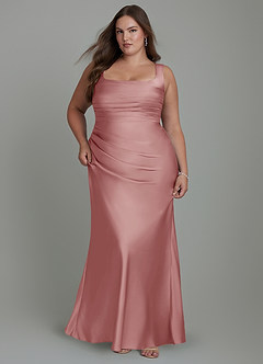 Azazie Agustina Vestidos de damas de honor Vestido Rosa Polvorienta de Satén Elástico de Corte Sirena con Corsé image9