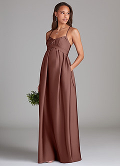 Azazie Llana Abiti da damigella d'onore premaman Abito A-Line Con Tasche Raso Elasticizzato Floor-Length image3