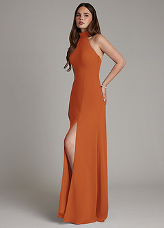 Azazie Myra Bridesmaid Dresses Cinnamon A-Line High Neck Chiffon Dress image5