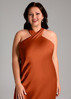 Azazie Doretta Bridesmaid Dresses Paprika Mermaid Pleated Stretch Satin Dress image11