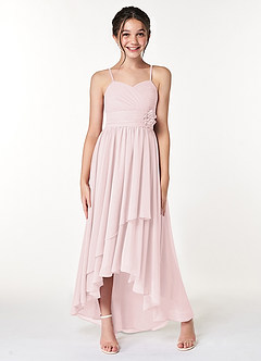 Azazie Catalina Junior Blushing Pink A-Line Ruched Chiffon Dress image4
