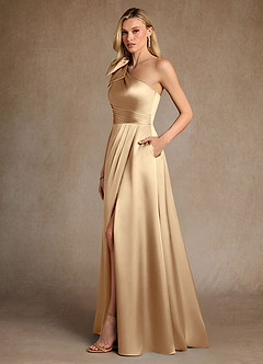 Azazie Easton Mother of the Bride Dresses Champagne A-Line One Shoulder Stretch Satin Dress image2
