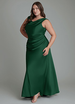 Azazie Kieryn Robes de demoiselle d'honneur Robe Sirène en Satin extensible Plissé Vert Foncé image11