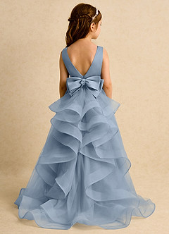Azazie Lior Flower Girl Dresses Dusty Blue Ball-Gown Pleated Tulle Dress image7