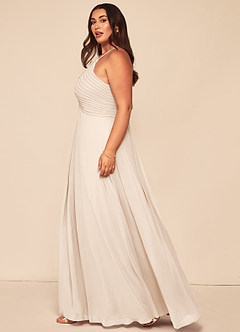 Azazie Ginger Bridesmaid Dresses White Alabaster A-Line Halter Pleated Chiffon Dress image13
