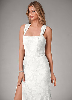 Azazie Luci Robes de demoiselle d'honneur Robe Sirène Convertible en Blumen-Burnout Plissé Blanc image4