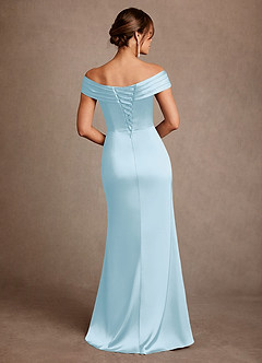 Azazie Bedford Mother of the Bride Dresses Sky Blue Sheath Pleated Stretch Satin Dress image3