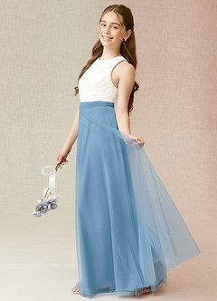 Azazie Albertine Junior A-Linie Spitze Chiffon Kleid Stahlblau image3